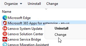 select the ‘Change’ option